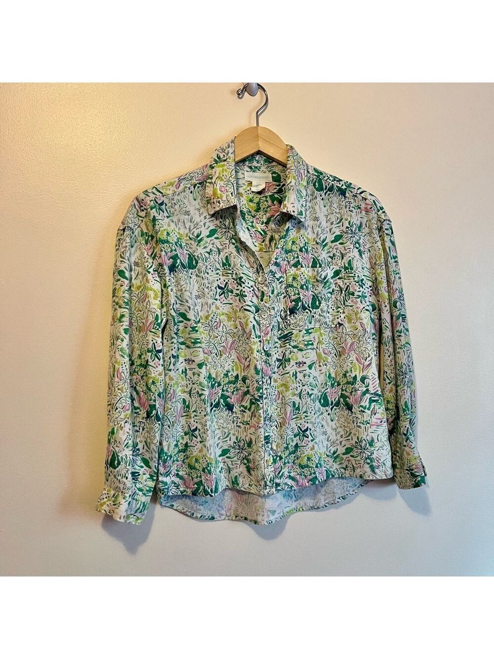 Cynthia Rowley Green and Pink Floral Shirt Linen blend